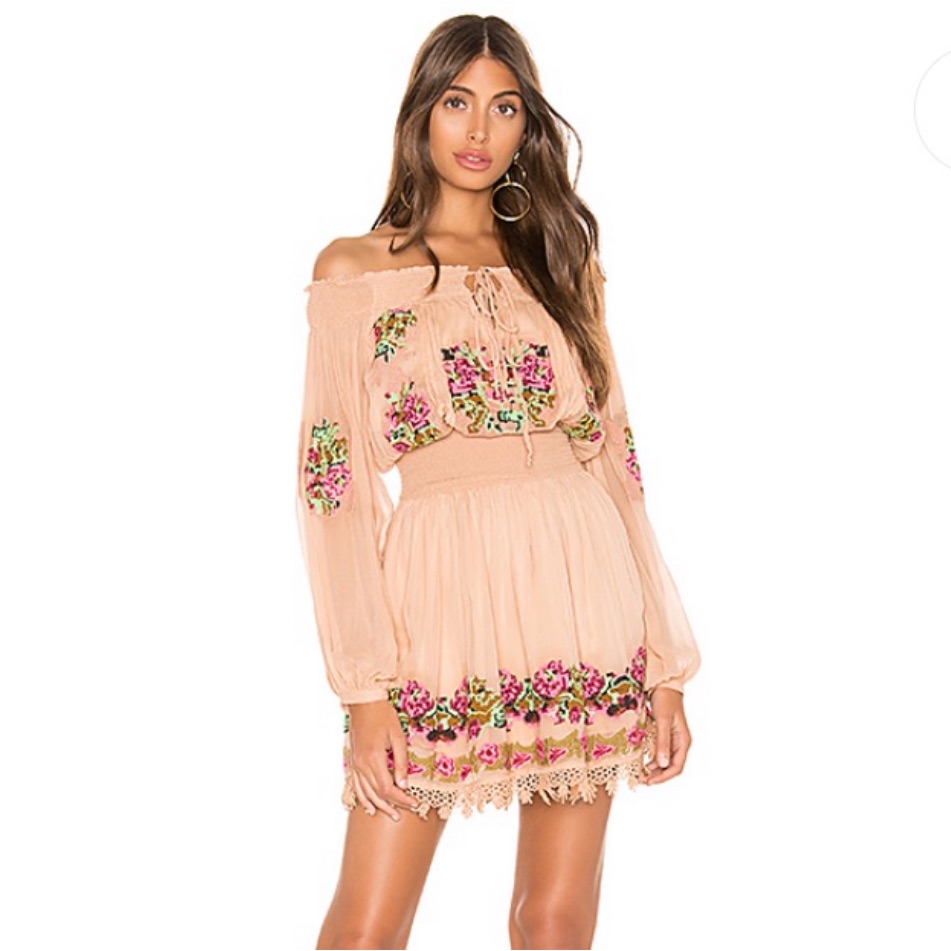 Tularosa Calista Embroidered Dress In Nude Xxs